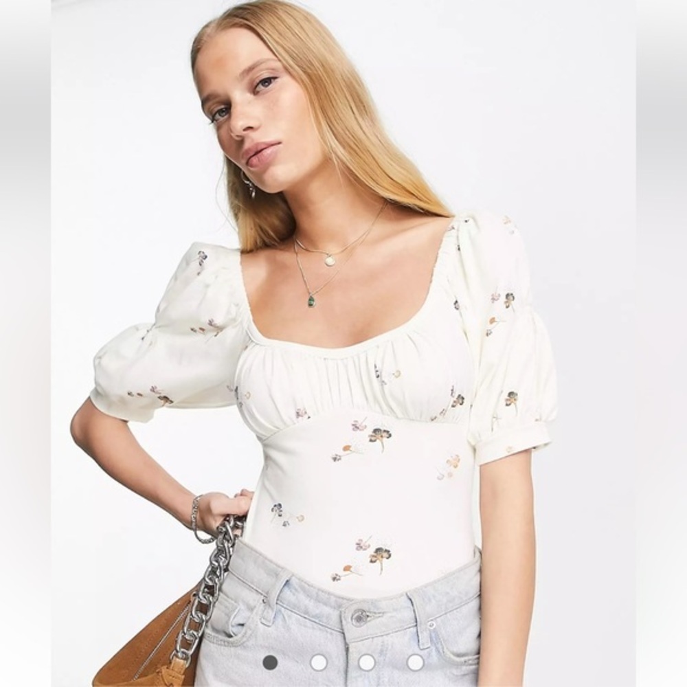 Free People Play Date bodice style bodysuit in ivory - Picture 3 of 12